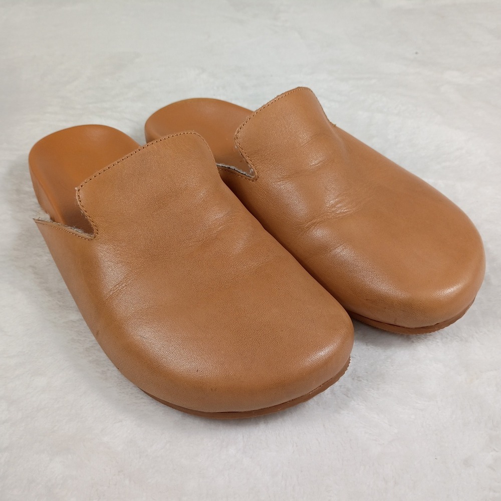 J.Crew Mule Slippers Womens 6 Brown Excellent Leather Shearling Lined‎ Slip On